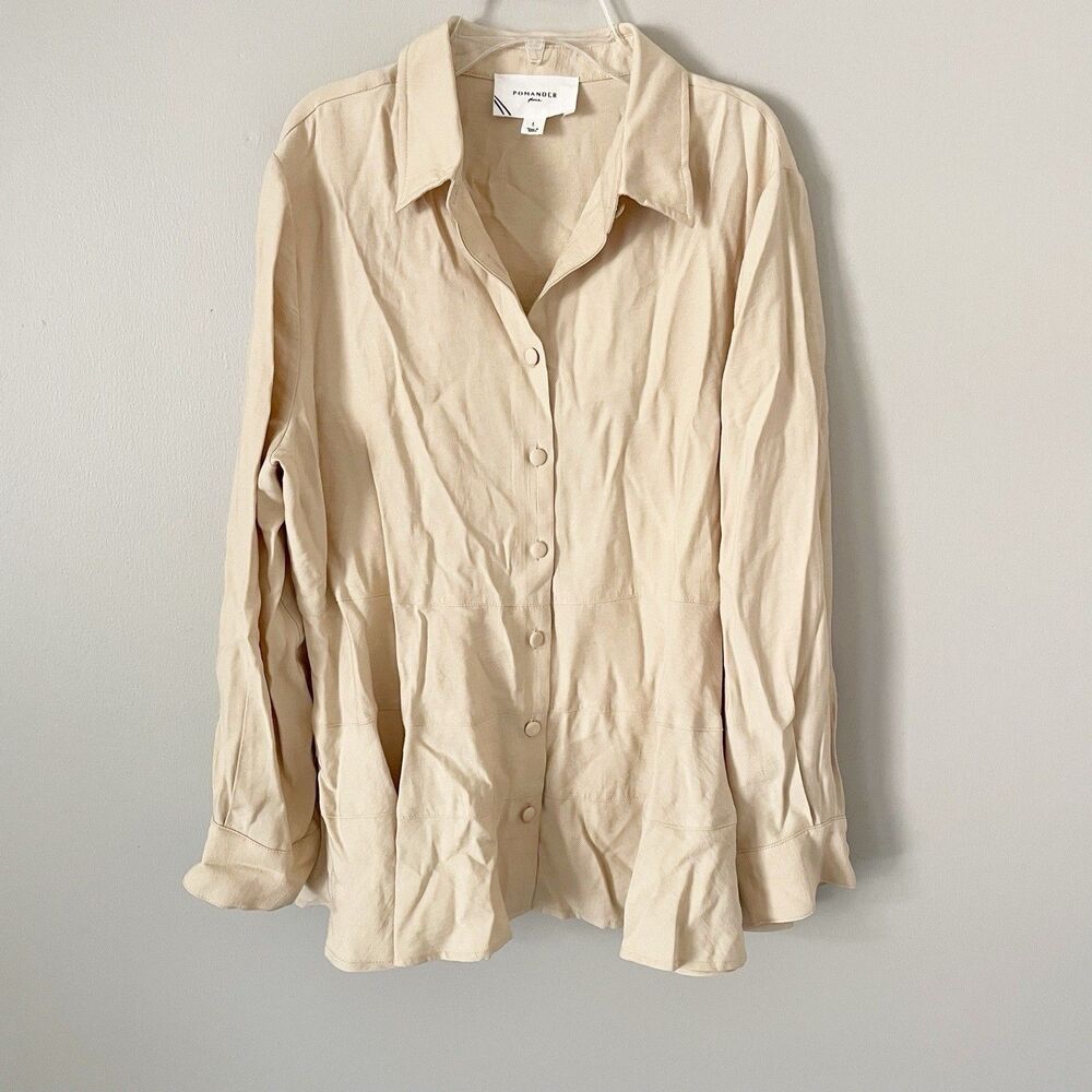Pomander Place Tuckernuck Size L Beige Ashlen Blouse Top Buttons Long Sleeve